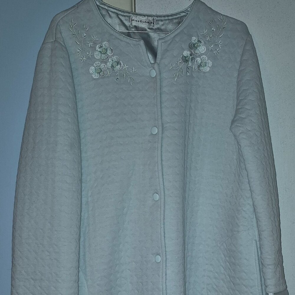 Miss Elaine Robe Light Blue Polyester Cotton Snap Front Quilted Fleece Women's M
